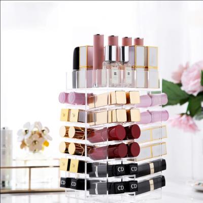 China Good Quality Viable Clear 360 Degree Rotating Lipstick Storage Box Makeup Plastic Adjustable Acrylic Cosmetic Organizer for sale