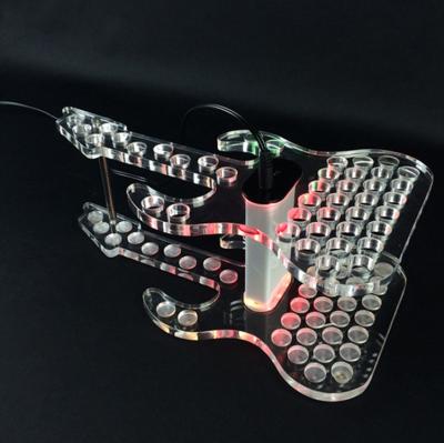 China Guitar Shaped Merchandise Deployment RGB LED Illuminated Clear Acrylic Wine Galss Serving Tray for sale