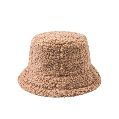 China Wholesale Women's Winter Plush Plain Fluffy Fur Bucket Hats Custom Fake Logo for sale