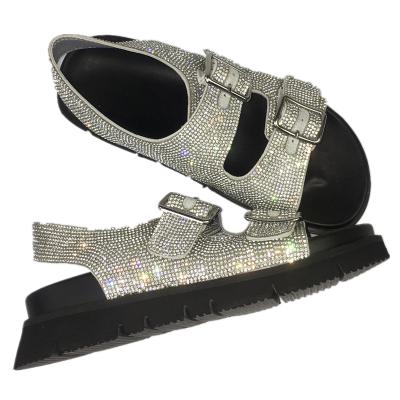 China Summer Ladies Chunky High Heel Chunky Bottom Sandals For Shiny Buckle Women's Belt Fashionable Channel Rhinestone Chunky Bottom Shoes for sale