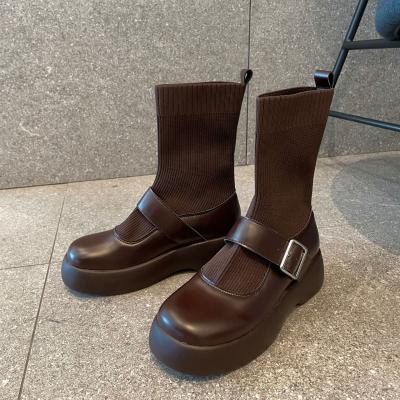 China Long and tube-shaped new style winter autumn boot socks round wome around the main ladies boots belt buckle thick bottom for women shoes for sale