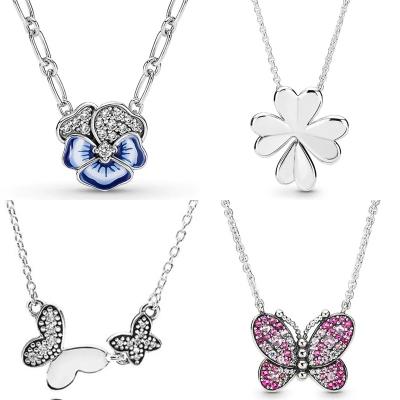 China Original Wholesale 925 Sterling Silver Pink Butterfly Blue Pansy Clover Pandoraer Necklace from Thailand CLASSIC factory for sale