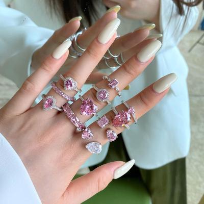 China Wholesale Anillo Fashion Jewelry CLASSIC Engagement Wedding Rings Women Couple Heart Square Jewelry Set Pink 925 Sterling Silver Ring for sale