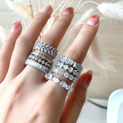 China CLASSIC S925 Sterling Silver Diamond Stackable Rings For Women Baguette Ring Eternity Wedding Bands 5A CZ Zircon Engagement for sale