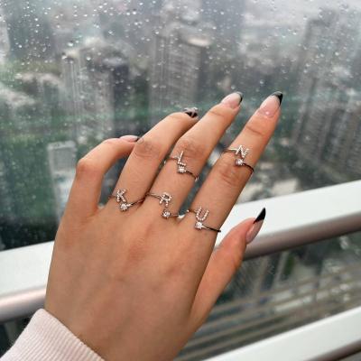 China Luxury Women Sterling Silver Letter Initial Wedding Rings Engagement Ring Set CLASSIC Custom Adjustable Fine Finger Jewelry 925 for sale