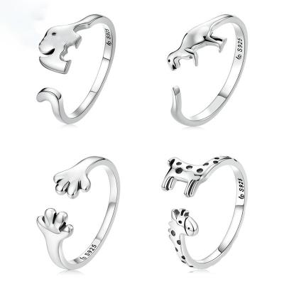 China Wholesale Popular Trendy Puppy Paw Open Ring Fashion Jewelry 925 Sterling Silver Jiangyuan Rings Lovely Animal Adjustable for sale