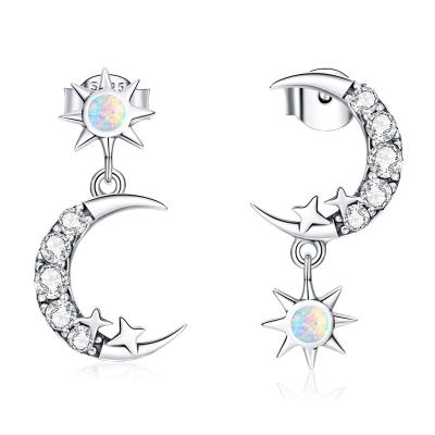 China SCE1239 CLASSIC design S925 Wedding Jewelry 925 Sterling Silver Opal Shining Star and Moon circle earrings for sale