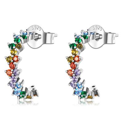 China CLASSIC Fashion Women Jewelry SCE1272 2021 925 Sterling Silver Arch Colorful Zirconium Stud Earrings for sale