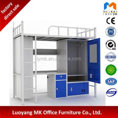 China Single Dorm Furniture Metal Army Bunk Bed With Locker Computer Table Shelf for sale