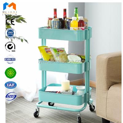 China Living Room Nordic Home Storage Rack 3 Tier Kitchen Trolley Living Room Metal Storage Trolley Multifunctional Trolley for sale