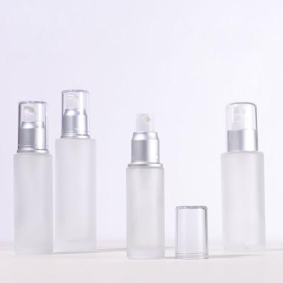 China Personal Care 20ml 30ml 40ml 60ml 80ml 100ml Frosted Empty Glass Pump Lotion Bottle Cream Jar Sliver Spray Pump Bottle For Cosmetic Skin Care for sale