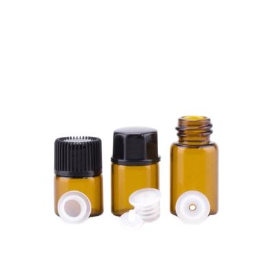 China Personal Care 1ml 2ml 3ml 5ml Amber Essential Oil Vials Containers with Orifice Reducers and Black Cap for Aromatherapy Cologne Reagents for sale