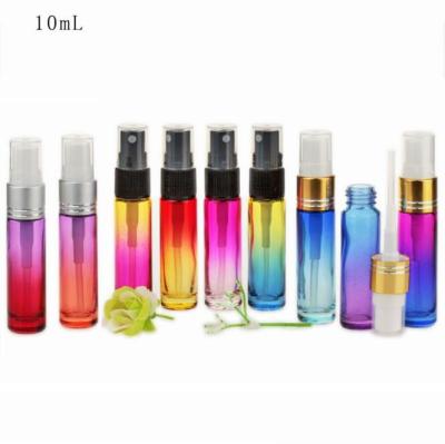 China Empty Personal Care Top Grade Perfume Vials 1/3 oz 10ml Spray Gradient Glass Bottles With Gold Ribbon Black Cap for sale