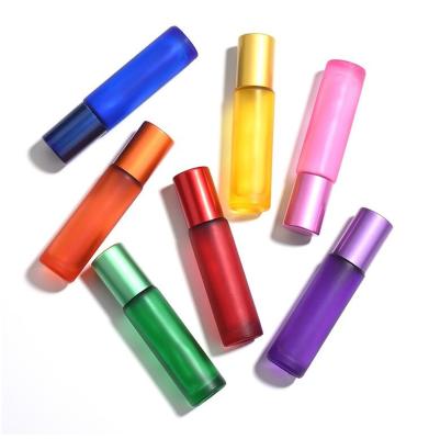 China Personal Care Rainbow Roller Glass Bottle Roll Ball Bottle Vial Aromatherapy 10ml Travel Refillable Bottles For Perfume Essential Oil for sale