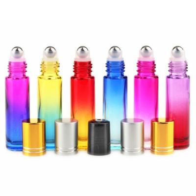 China Personal Care Wholesale 10ml Gradient Colors Essential Oil Glass Roll On Bottle for sale