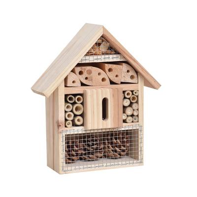 China Outdoor Handmade Wood and Bamboo Wooden Insect House Attract Wooden Insect Hotels Bee Pollination Hotel for sale