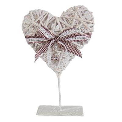 China Europe Heart Wicker Decoration With Pedestal, Ribbon And Wooden Heart Willow Holiday Decoration And Christmas Gift Folk Art YM-8682001 for sale