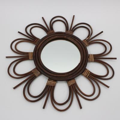 China Living Room Contemporary Creative Net Red Round Personality Homestay Style Mirror Makeup Rattan Wall Decorative Mirror for sale