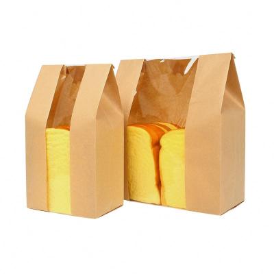 China Custom Recycled Materials Logo Printed High Quality Brown Cotton Paper Toast Paper Small Bread Bags With Window for sale