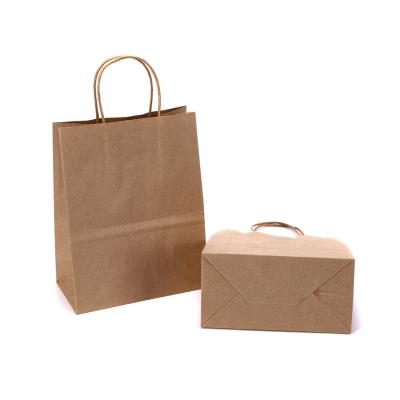 China Small Brown Disposable Craft Takeaway Shopping Bag Factory Supply Paper Hand Printed Bags With Handle For Wine for sale