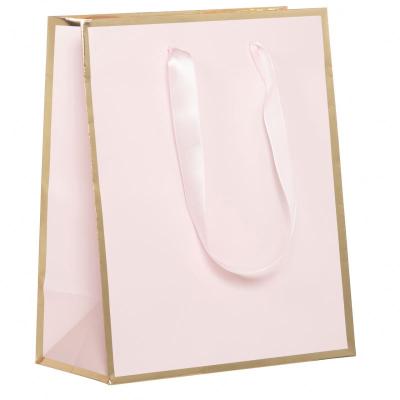 China Recyclable Durable High End Shopping Paper Bag Rose Gold Custom Logo Packaging Art Paper Bags Fashion Recyclable for sale