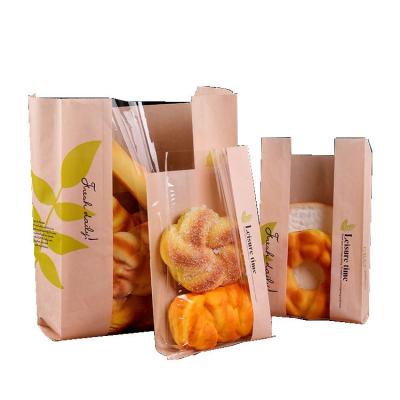 China Recycled Materials Color Logo Print Bread Packaging Baking Custom Recycle Kraft Paper Bags With Window For Bread for sale