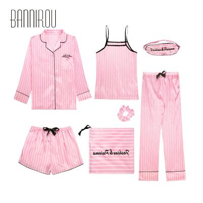 China QUICK DRY 7 Pieces Pajamas Sets For Women Spring Silk Pajamas Ladies Sleepwear Woman Pajamas Set for sale