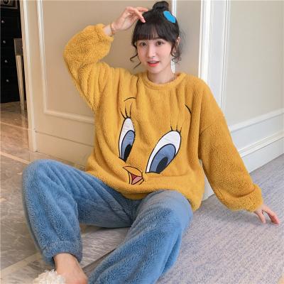 China Autumn Pajamas Soft Sleepwear Women Feminine QUICK DRY 2 Pieces Set Velvet Cartoon Pajamas Winter Soft Pajamas for sale