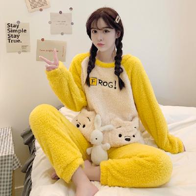 China QUICK DRY Cute Winter Sleepwear Women Pajamas Velvet Cartoon Pajamas 2 Piece Set for sale