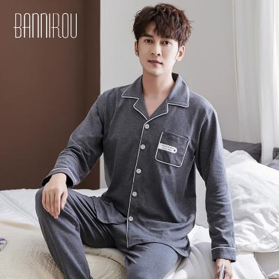 China Wholesale Breathable High Quality 100% Cotton Male Long Sleeve Pajamas Set 2 Pieces For Man for sale