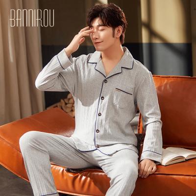 China Breathable Wholesale Pajamas 2 Piece Spring Cotton Pajamas For Man Long Sleepwear Set Male Home Clothes for sale