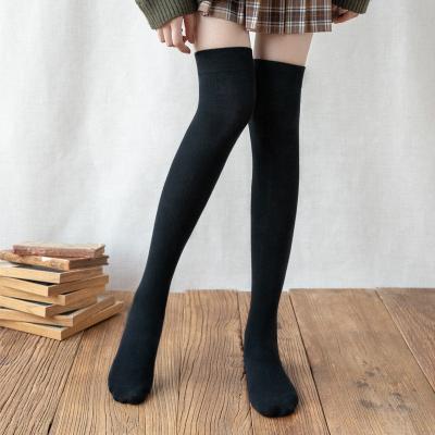 China Autumn Socks Ladies Breathable Cotton Over The Knee Socks Black Women Mid High Socks for sale