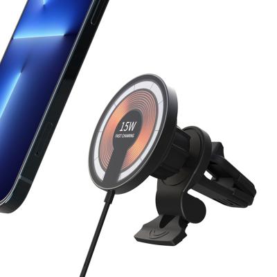 China Hot Selling Transparent Magnetic Wireless Charger 2 in 1 Car Wireless Charger 15W Car Holder Magnetic Wireless Charger Vehicle for Iphone 14 13 12 for sale