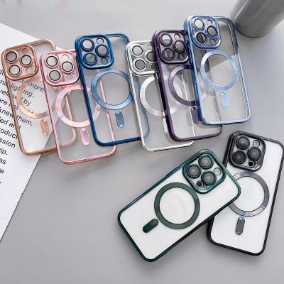 China Luxury TPU Plating for Safe Magnetic Wireless Charging Phone Case for iPhone 14 11 12 13 pro Max Mini Camera Glass Cover for sale