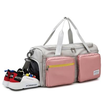 China Wholesale Portable Handbags Large Capacity Folding Travel Bag Set Nylon Fleece Tote Bag Luggage With Shoe Compartment for sale