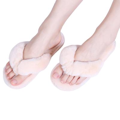 China 2020 Winter Fashion Trend New Ladies Fur Home Flip Flops Stuffed Warm Flat Slippers New Design Non-slip Fluffy Fashion Slippers for sale