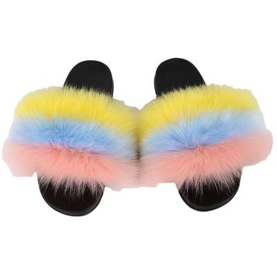 China Fashion Trend Faux Fur Slippers Customized Latest Design Cross Fashion Logo Faux Fur Upper Slippers For Women Indoor Outdoor Slides for sale