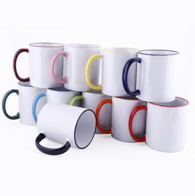 China Rubysub viable M091 Rim Round Color Handle Mug colorful low MOQ printed multicolor sublimation coated ceramic mug for sale