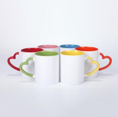 China Rubysub M080 Logo Printed 11oz Heart Color Handle Viable Inner Sublimation Empty White Mugs for sale