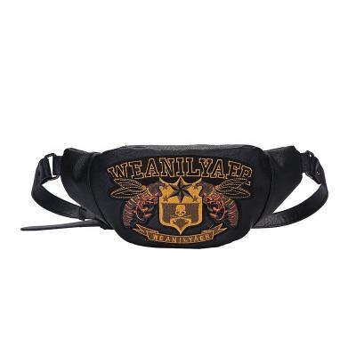 China Wholesale Water Proof Stitching Embroidered Leather Belt Bag Fashion Trunk Bag Black Pussy Pack Waist Bag for sale