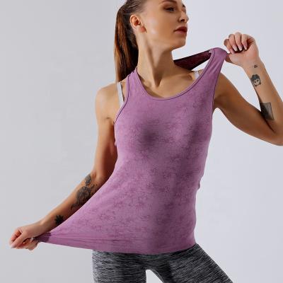 China Antibacterial Jacquard Women Yoga Tank Tops Ladies Tank Tops Seamless Breathable Tank Tops for sale