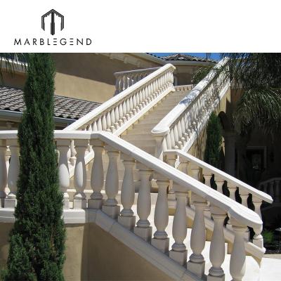 China Wholesale Traditional Limestone Natural Stone White Stone Balcony Railing Decorative Stair Railing for sale