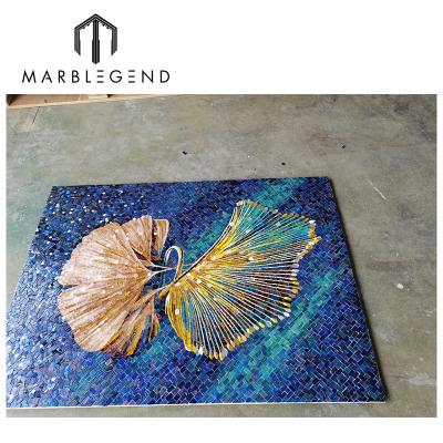 China Parquet PFM Custom Design Art Mosaic Wall Decoration Dancing Leaves Glass Mosaic Art For Wall for sale