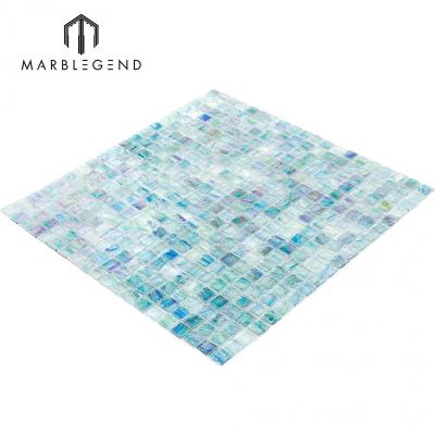 China Parquet clear iridescent green glass mosaic slab for wall and bathroom swimming pool for sale