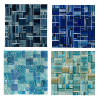 China Parquet Sky Blue Pattern French Mosaic Slab For Swimming Pool for sale