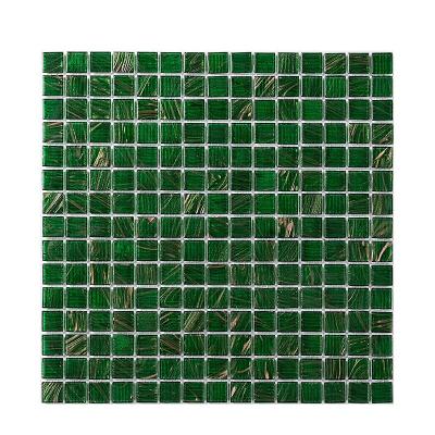 China Flooring Western Classic Style Gold Dark Green Glass Mosaic Pattern For Bathroom Pool Slab for sale