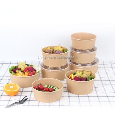 China 100% Recyclable Eco-Friendly Biodegradable PLA PE Liners Disposable Brown Food Wrapping Cup Bowl Around Kraft Paper Salad Bowl With LID for sale