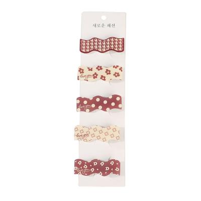 China F&J Fashion Brand High Quality Trendy Women's Hair Accessories Five-piece Wave-shaped Printing Hair Clips for sale