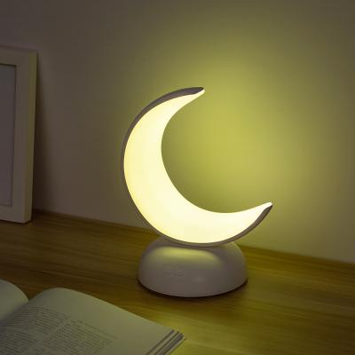 China Modern Moon Shaped White Or Wood Grain Color Aromatherapy Led Dimming Night Light With Cold And Warm Light for sale