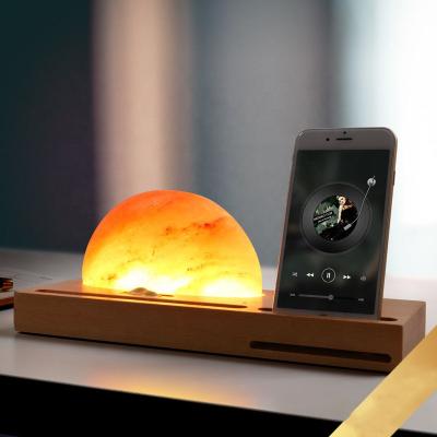 China Modern Sunrise Led Table Lamp Pen Phone Holder Night Light With Fast Wireless Charger Wooden Low Home Decoration for sale